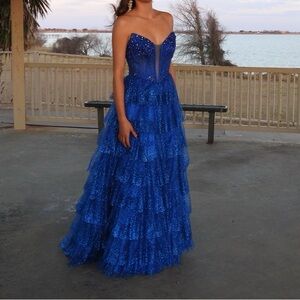 Clarisse 811045 Glitter Details Prom Gown Blue